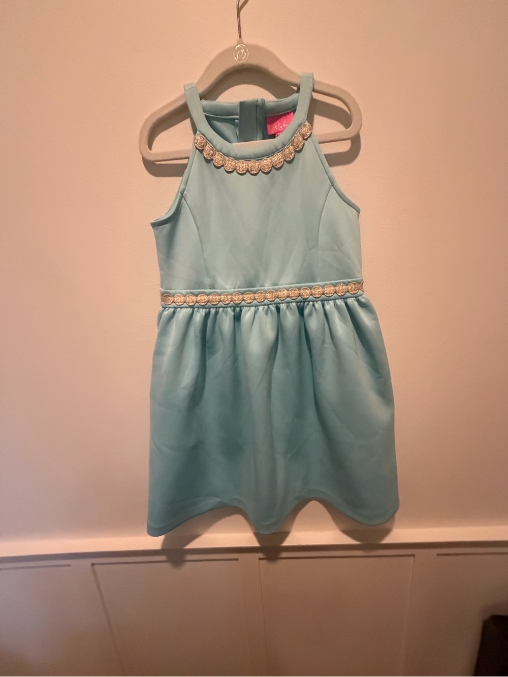 Lilly Pulitzer Girls Baylee Blue Gold Fit & Flare Dress Size 6/7